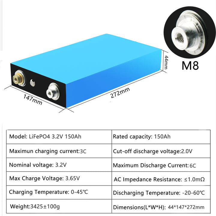 battery 1PCS 3.2v 150Ah 12v 24v 36V 48V energy storage RV Solar Panel caravan
