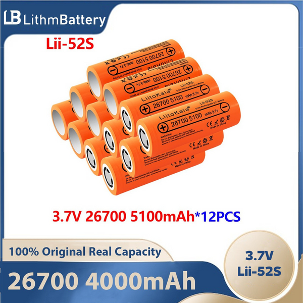12PCS Lii-52S 26700 5100mAh 3.7V Rechargeable battery cell 36V 3C discharge