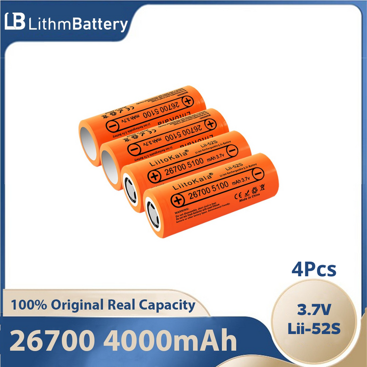 4PCS LII-52S Grade A 3.7V 26700 5200mAh 20A Battery 3.7V 5100mA