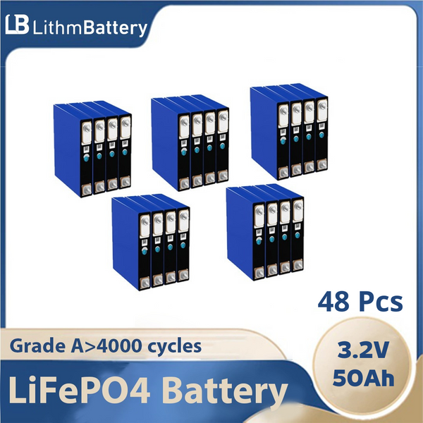 48pcs 3.2V 50Ah 12V 52Ah Rechargeable Battery Pack DIY Solar Energy Storage
