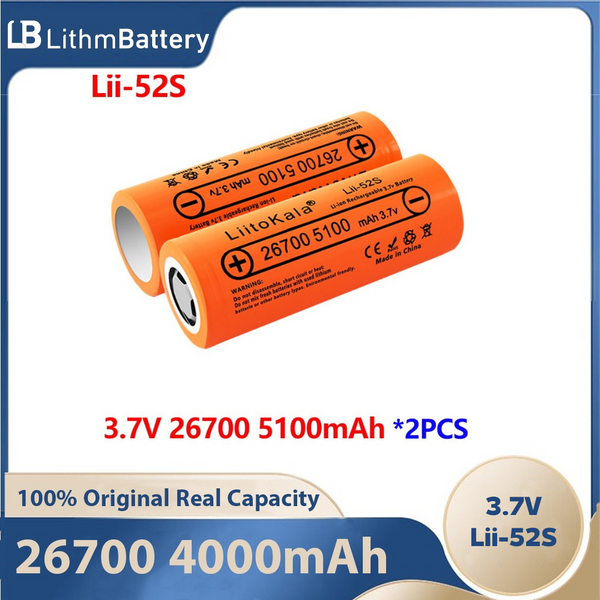 2PCS Lii-52S 26700 5100mAh 3.7V battery 36V light/3C15A