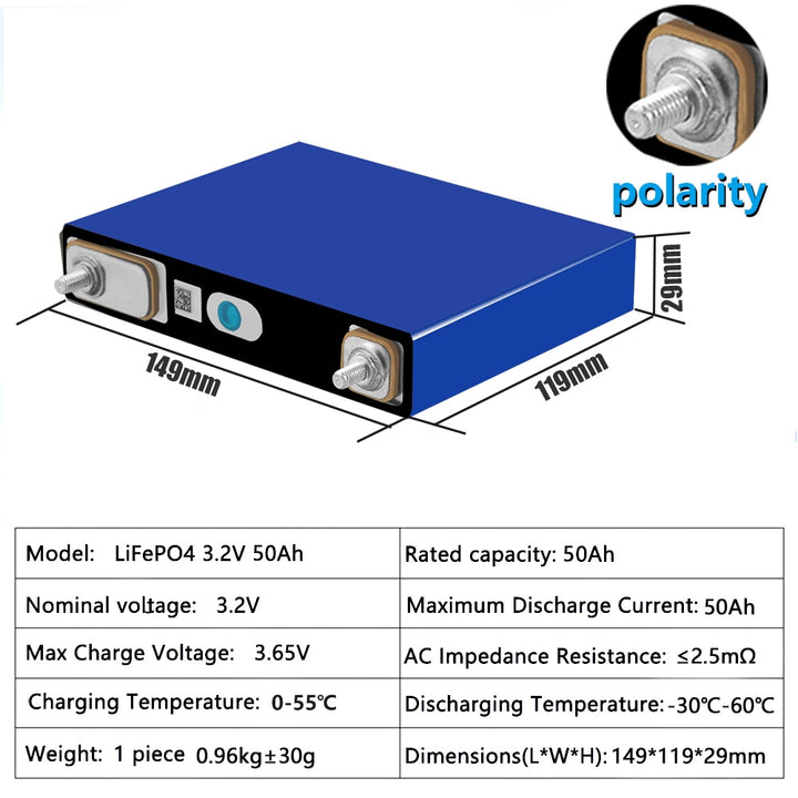2PCS 3.2V 50Ah Phosphate High Capacity 12V Battery Pack