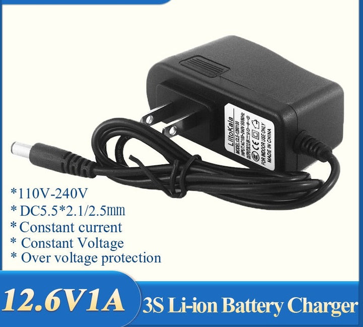 12.6V 1A 3S 3.7V battery charger DC:5.5*2.1mm 12V AC100-240V