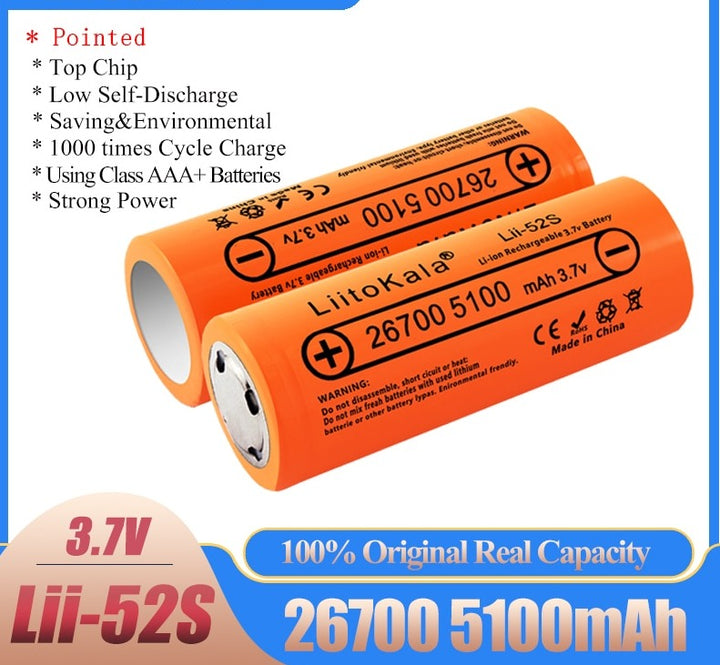 4PCS LII-52S Grade A 3.7V 26700 5200mAh 20A Battery 3.7V 5100mA