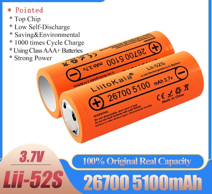 100pcs Lii-52S 26700 5000mAh High Capacity 3.7v battery