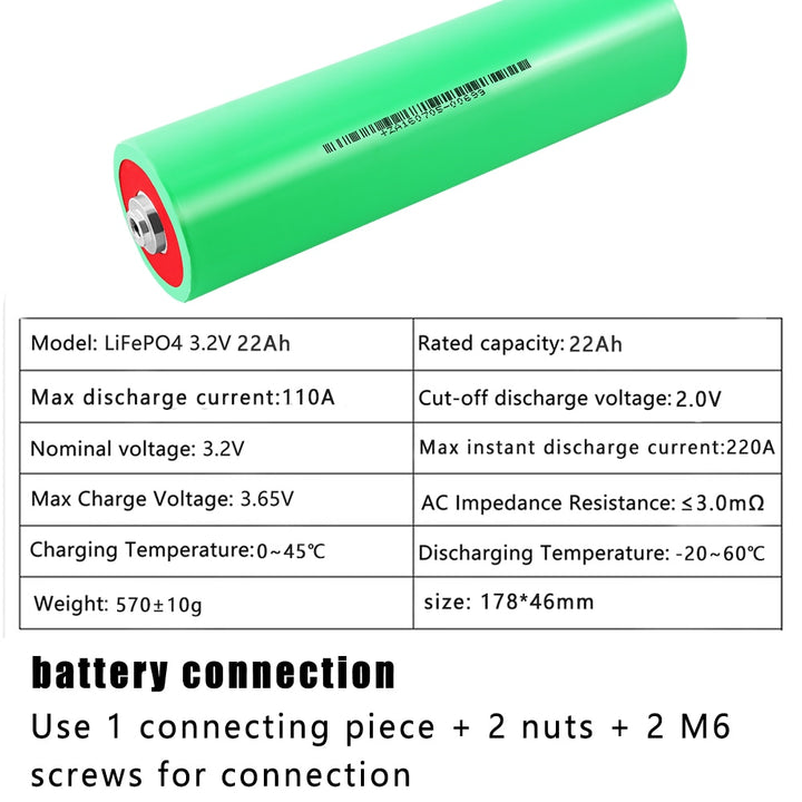 24pcs 3.2V 22Ah10C 12V 48V Rechargeable Battery Pack